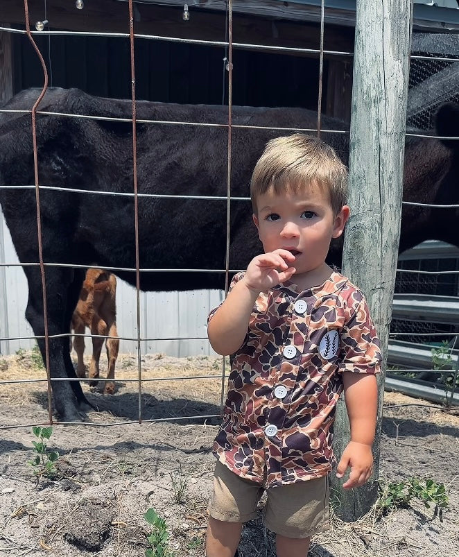 Baseballs & Camo Embroidered Button Up