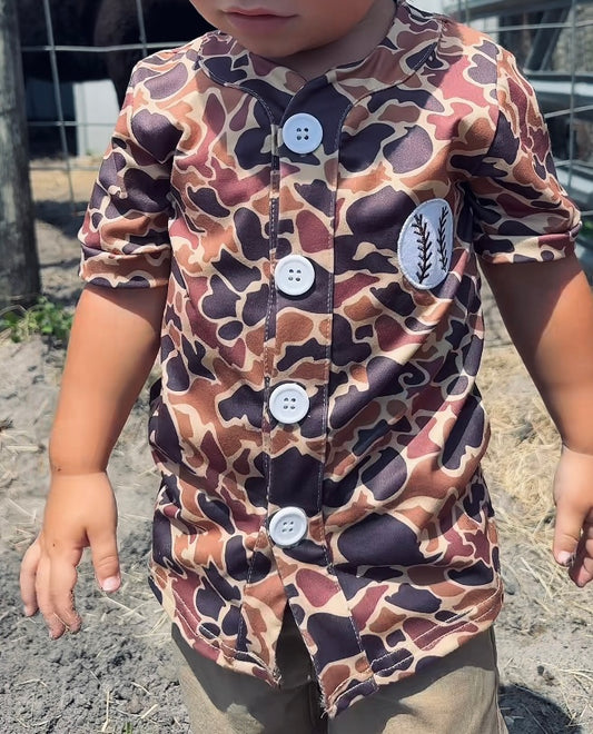 Baseballs & Camo Embroidered Button Up